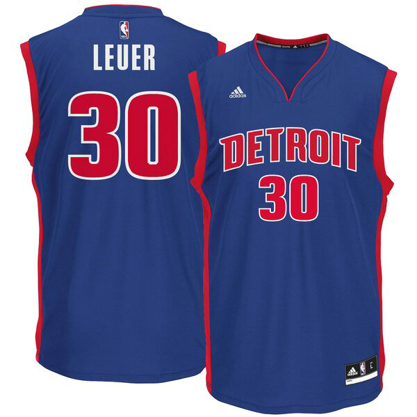 Camiseta Jon Leuer 30 Detroit Pistons adidas Road Replica Azul Hombre